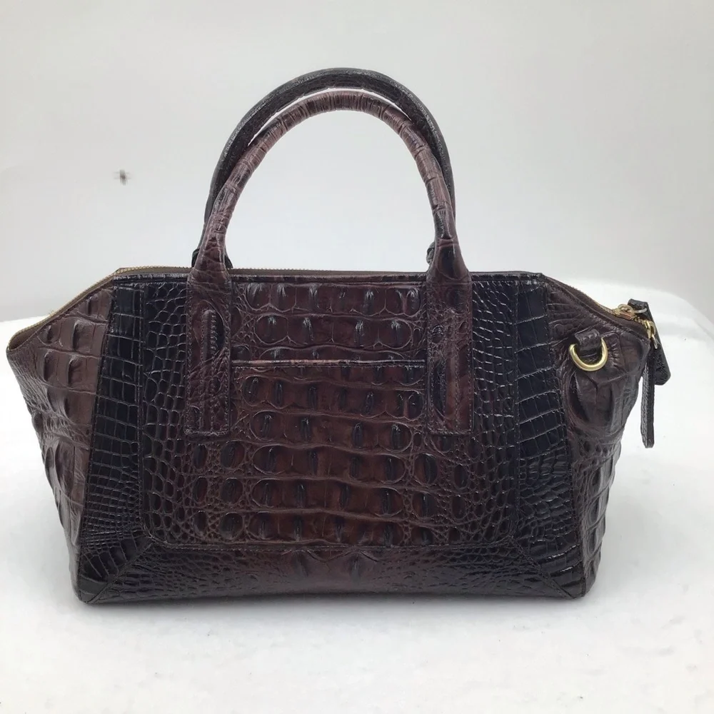 Brahmin Dark Brown Crocodile-Embossed Satchel